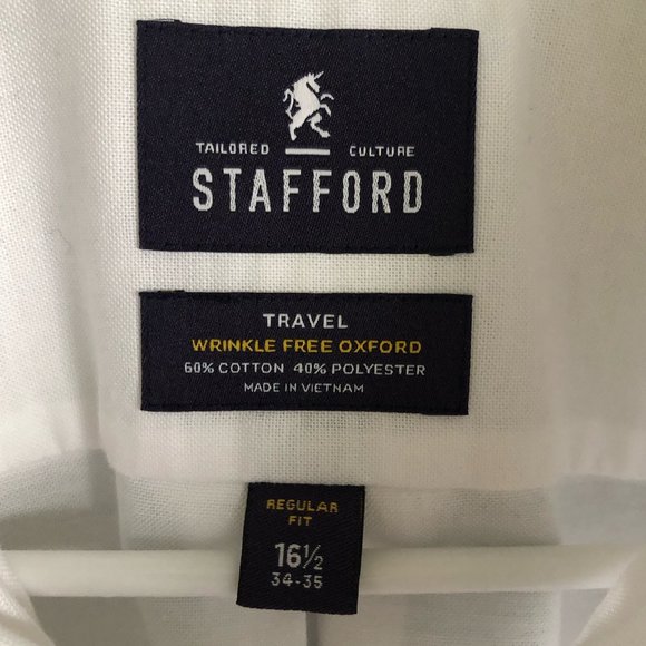 STAFFORD - shirt tailored long-sleeve oxford - Men’s Sz 16 1/2   34-35  - White - Picture 6 of 7